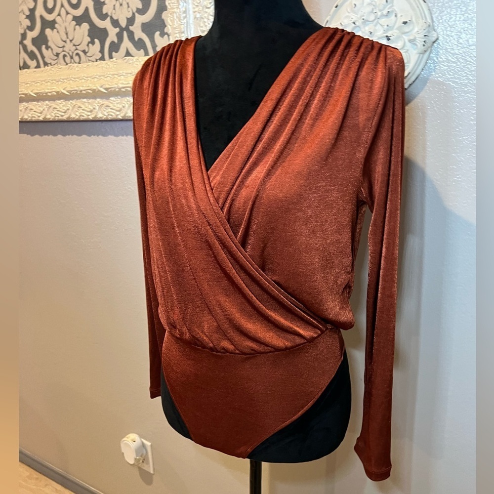 Elegant Metallic Rust Wrap Top